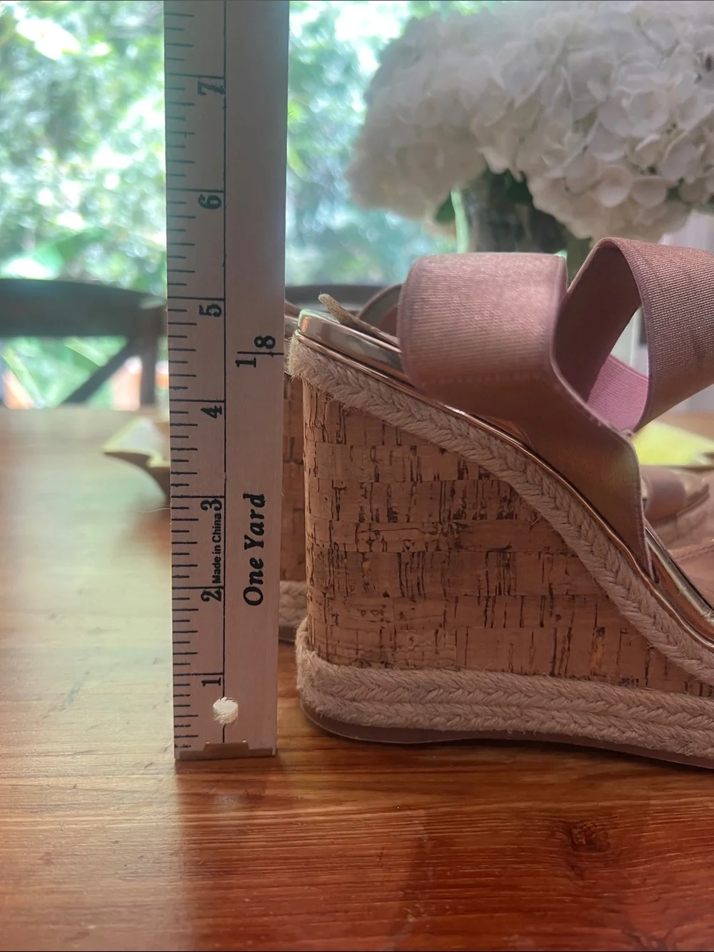 ASOS Women’s Pink Rose Gold Metallic Wedge Sandals with Strappy Elastic Upper